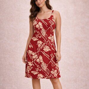 VTG Hilo Hattie Hawaiian Dress Sz M Red White Floral Aloha Luau 90s Y2K Sundress